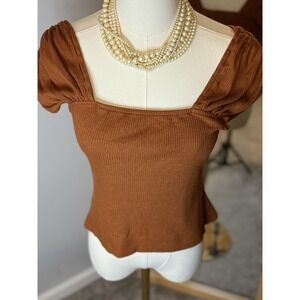 Anthropologie Women's Brown Cap Sleeves  Cropped T-Shirt Blouse Size Small‎